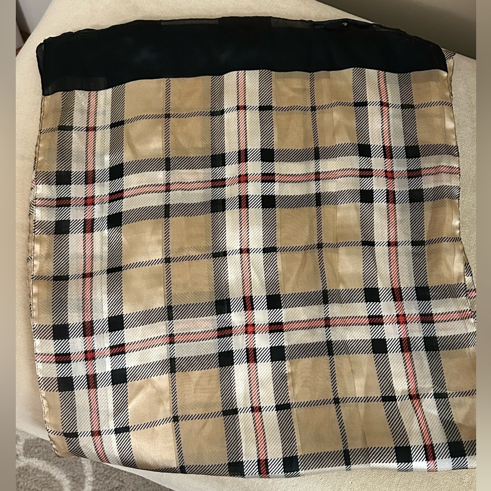 Plaid Scarf with Black, Red and Beige Accents